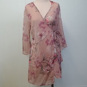 Pink Floral Wrap Kimono